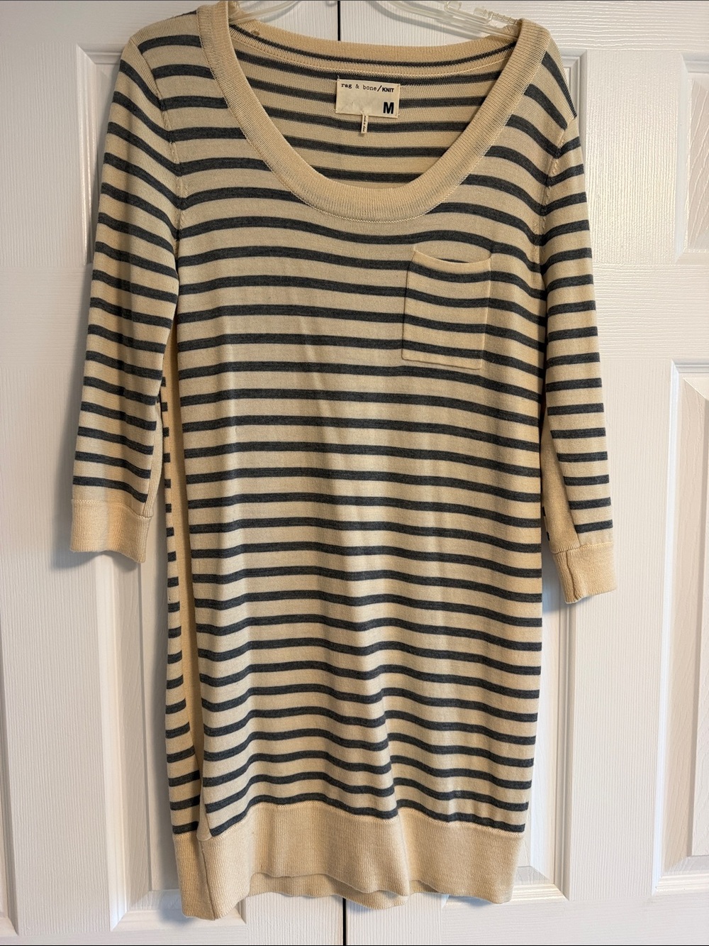 Rag & Bone Women’s Sweater Dress Size Medium Ivory Gray Striped Scoop Neck